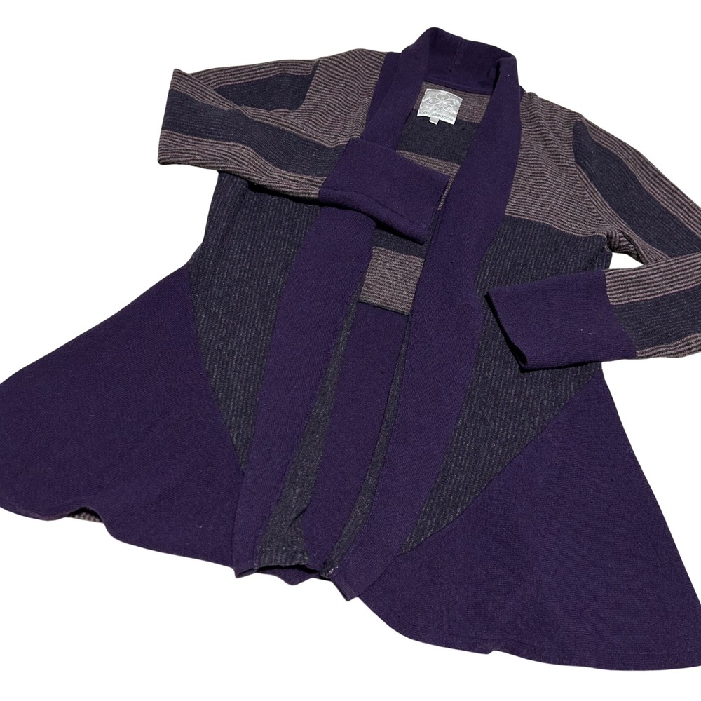 Rocha John Rocha Cardigan Women 14 Purple Striped Colorblock Peplum wool Knit
